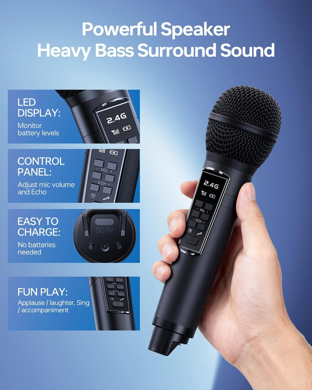 Karaoke-Maschine für Erwachsene und Kinder, Tragbarer 80-W-Bluetooth-Lautsprecher – 2 Kabellose Mikr