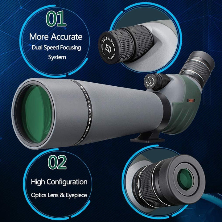 Gosky ED Spektiv mit Doppelter Fokussierung 20-60x 80mm mit Smartphone-Adapter, Spektive mit Extra G
