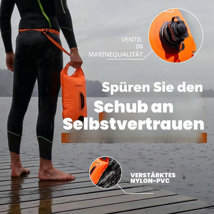 Schwimmboje für offene Gewässer, 15 l, vollständig wasserdicht, Schwimmblase – super sicher mit höhe