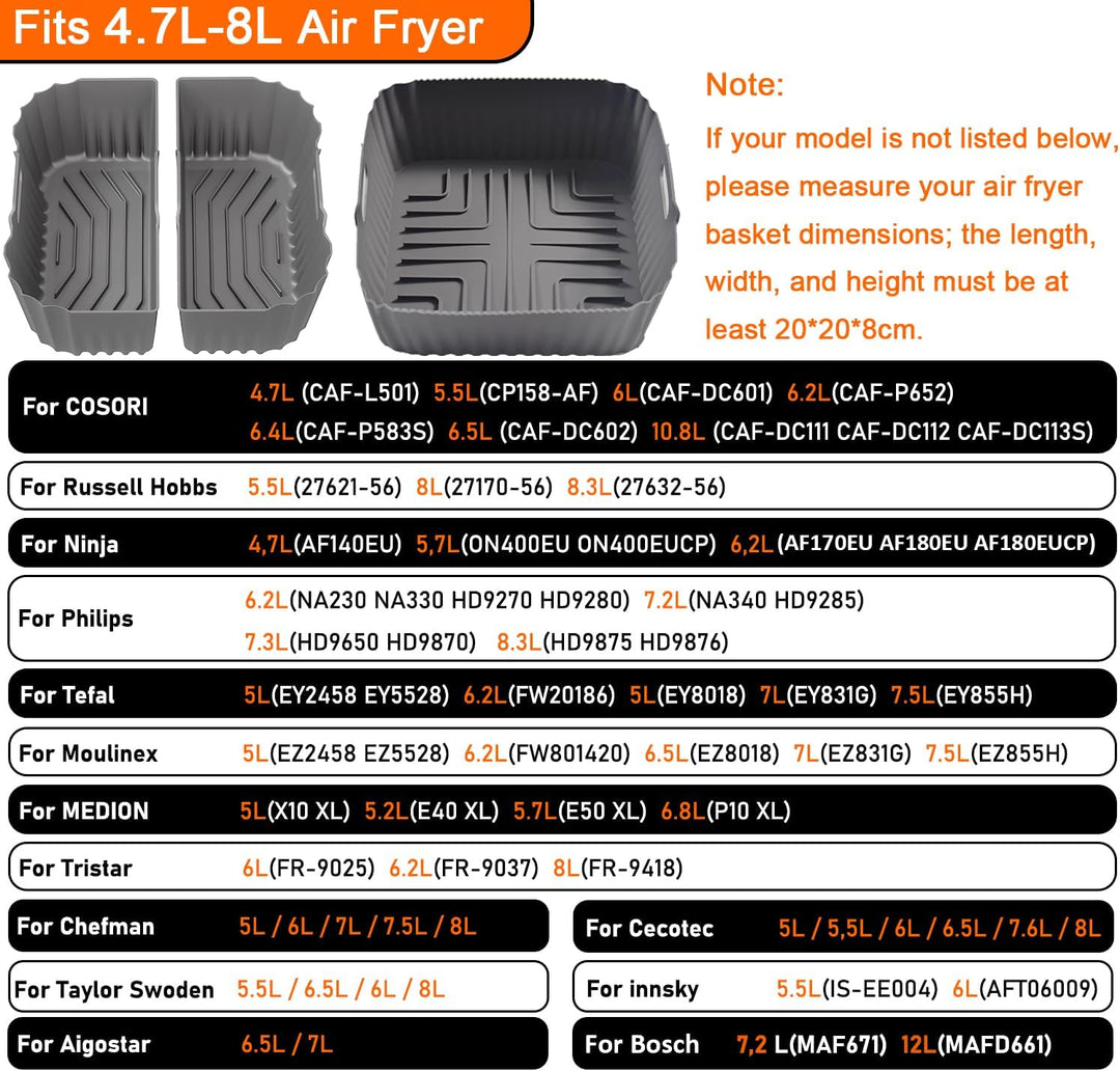 Silikonform für Heissluftfritteuse 19-23CM, Air Fryer Zubehör Silikon Einsatz anstelle Backpapier, H