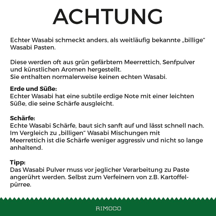 Rimoco N°907 Wasabi Pulver - echte Wasabiwurzel fein gemahlen (100% Wasabia japonica) | Wasabipulver