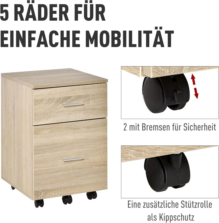 Vinsetto Bürocontainer mit 2 Schubladen Hängeregistratur Aktenschrank Büroschrank Aufbewahrung von A