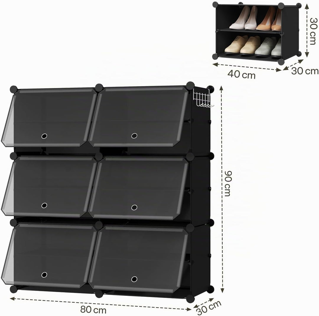 WOLTU Schuhregal, Schuhschrank mit 6 Fächern, Platzsparend, Mit Haken, Schuhablage Kunststoff, für F
