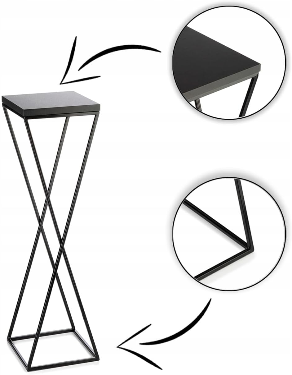 Pflanzenständer Metall 70 cm Hoch - Stabiler und Fester Blumenhocker mit Schwarz MDF-Platte auf Robu