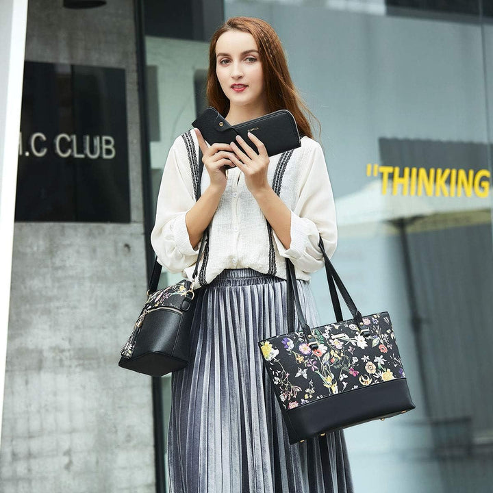 Frauen Mode Kunstleder Handtaschen Tote Tasche Schultertasche Top Griff Satchel Geldbörse Set 4pcs A