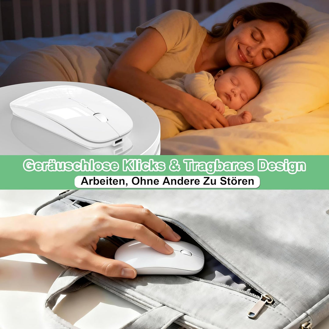 Bluetooth Maus Kabellose, Wiederaufladbare Maus für iPad MacBook PC Laptop Computer, Tragbare Schlan