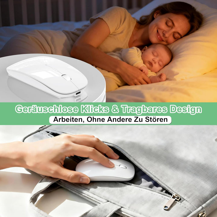 Bluetooth Maus Kabellose, Wiederaufladbare Maus für iPad MacBook PC Laptop Computer, Tragbare Schlan