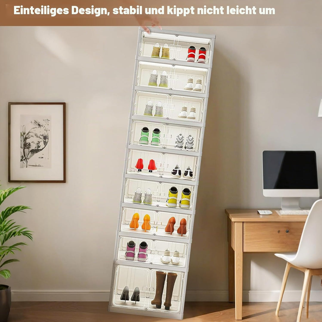 Faltbares Schuhregal 9 Ebenen 18 Paare, Transparente Schuhaufbewahrungsbox, Grosser Faltbar und Stap