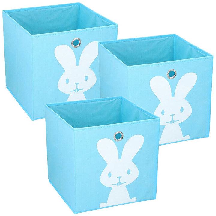 3er Set Aufbewahrungsbox ca. 28x28x28 cm - Blau Hase Kinder Spielzeugkiste Kinderzimmer Faltbox Kist