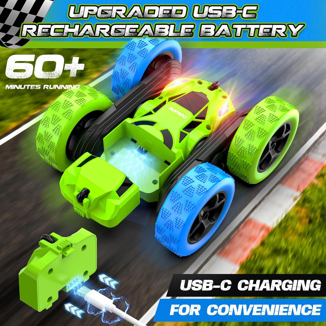 cosone Ferngesteuertes Auto ab 6-12 Jahre 360° Flip RC Car mit LED Licht & USB-C Modular Batteries 4