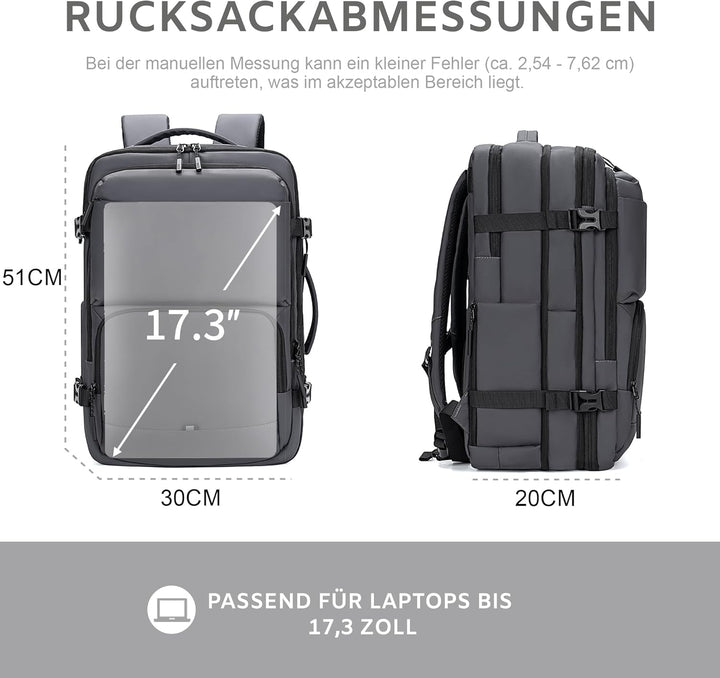 BAGOK Handgepäck Rucksack, Wasserdichter Multifunktionaler Rucksack Handgepäck Flugzeug mit Laptopfa