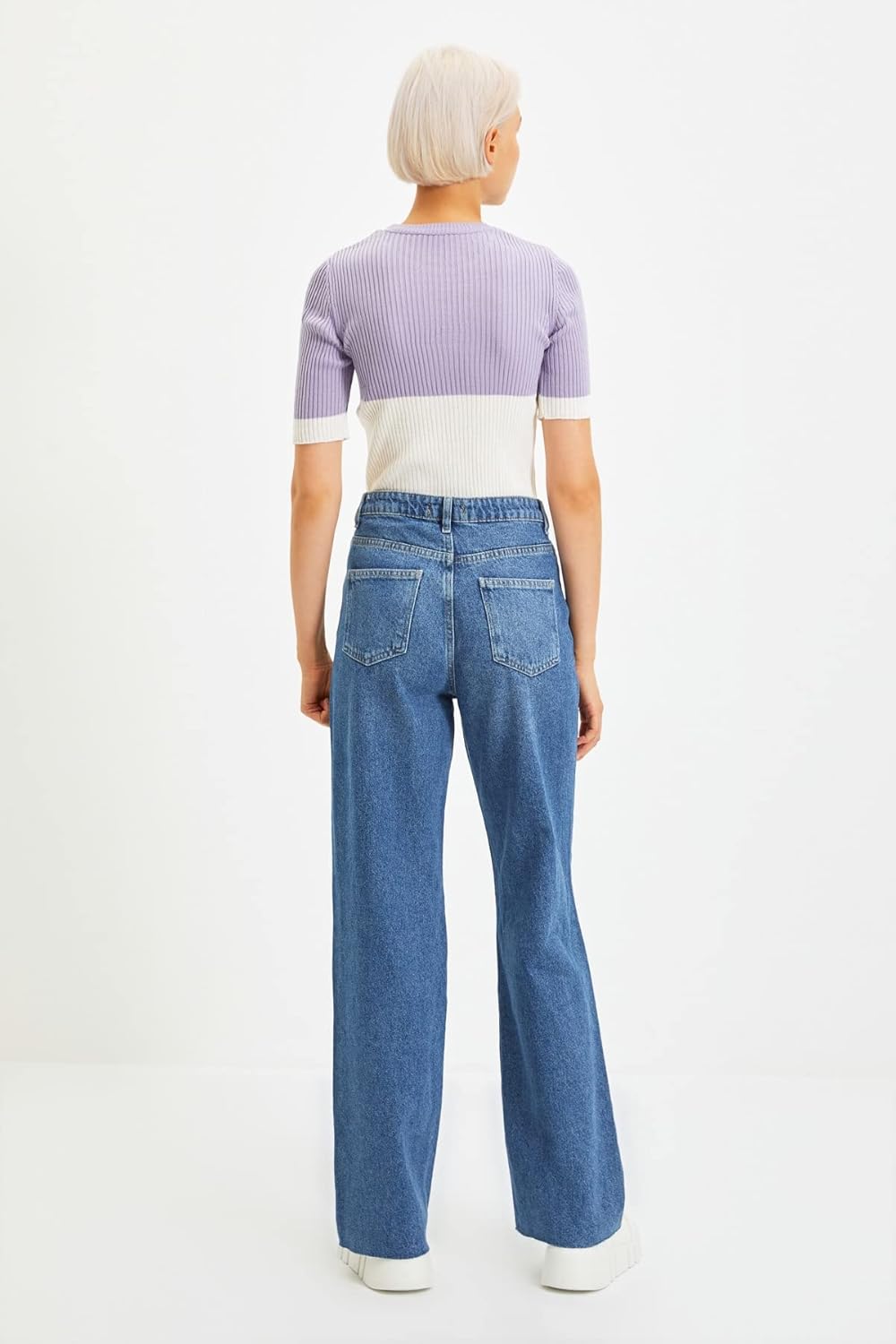 TRENDYOL Frau Jung Hoher Bund Wide Leg Weites Bein der 90er Jeans 42 Navy Blue, 42 Navy Blue