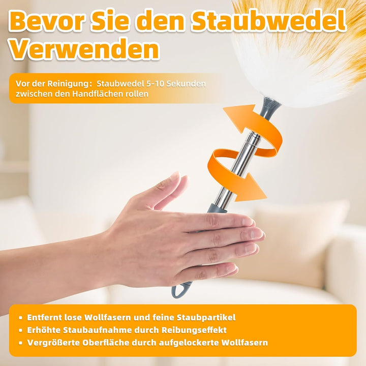 Loveco Staubwedel, Hochwertiger Lammwolle Staubwedel Teleskop Waschbar, Ausziehbar bis ca. 130 cm –