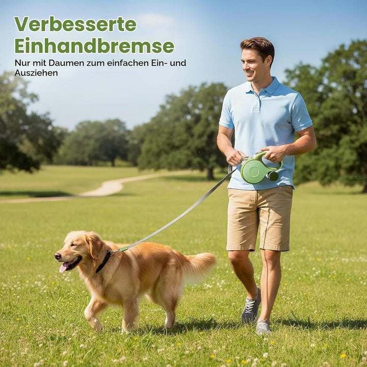 Einziehbare Hundeleine 8m, Rollleine für Hunde bis 50kg, Hundeleine mit Stahlseil &amp; Kotbeutelhalter,