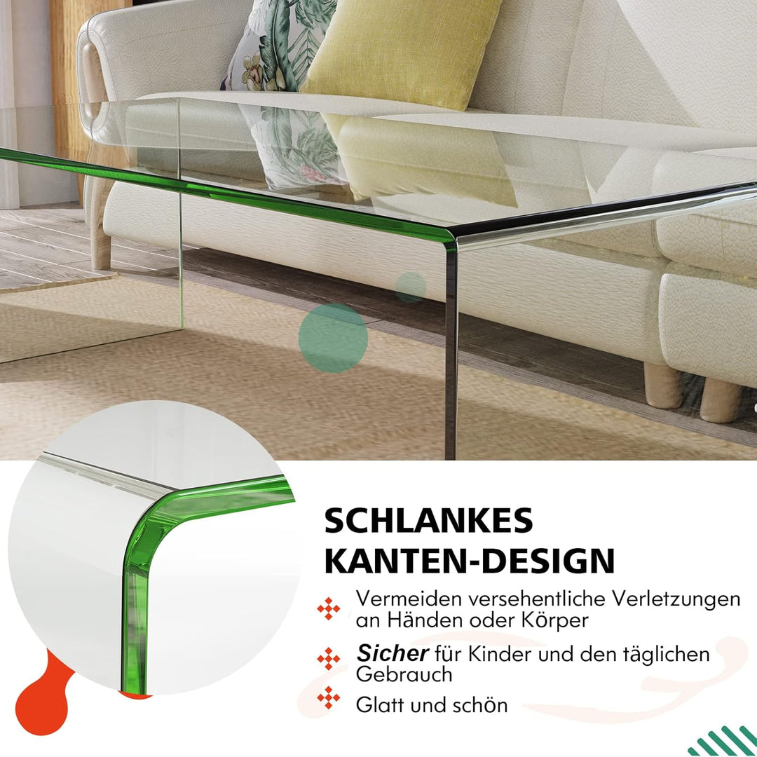 COSTWAY Couchtisch aus gehärtetem Glas, U-förmiger Beistelltisch, Moderner Glastisch, Wohnzimmertisc