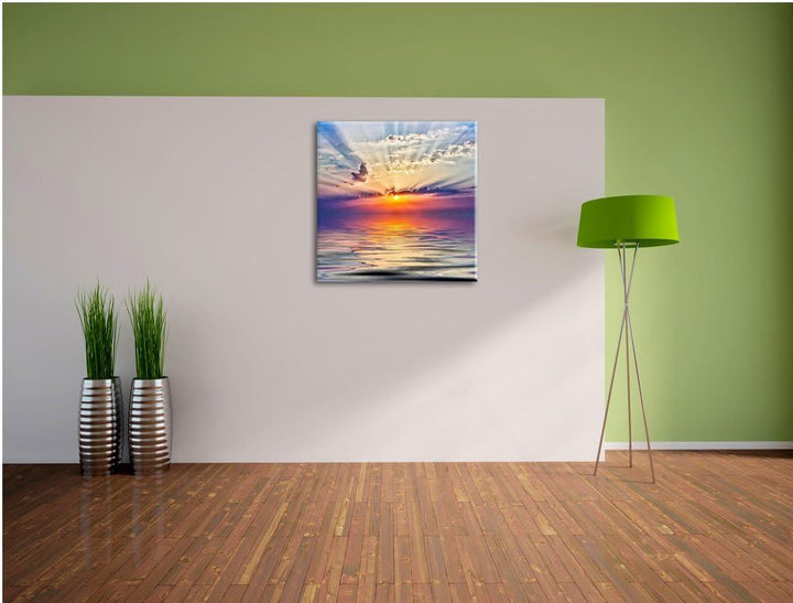 Pixxprint Einzigartiger Sonnenaufgang im Meer, Format: 70x70 auf Leinwand, 70x70