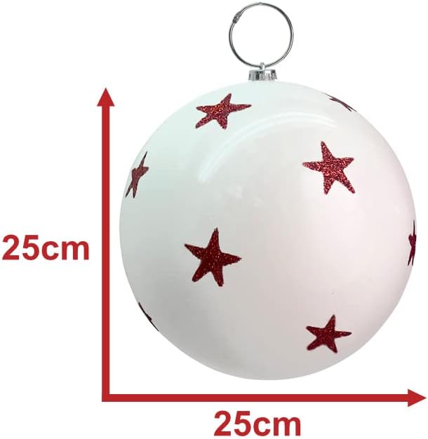 your castle 16 Grosse Weihnachts - Christbaumkugel weiss mit roten Sternen 25 cm Ø. Hochwertig für I