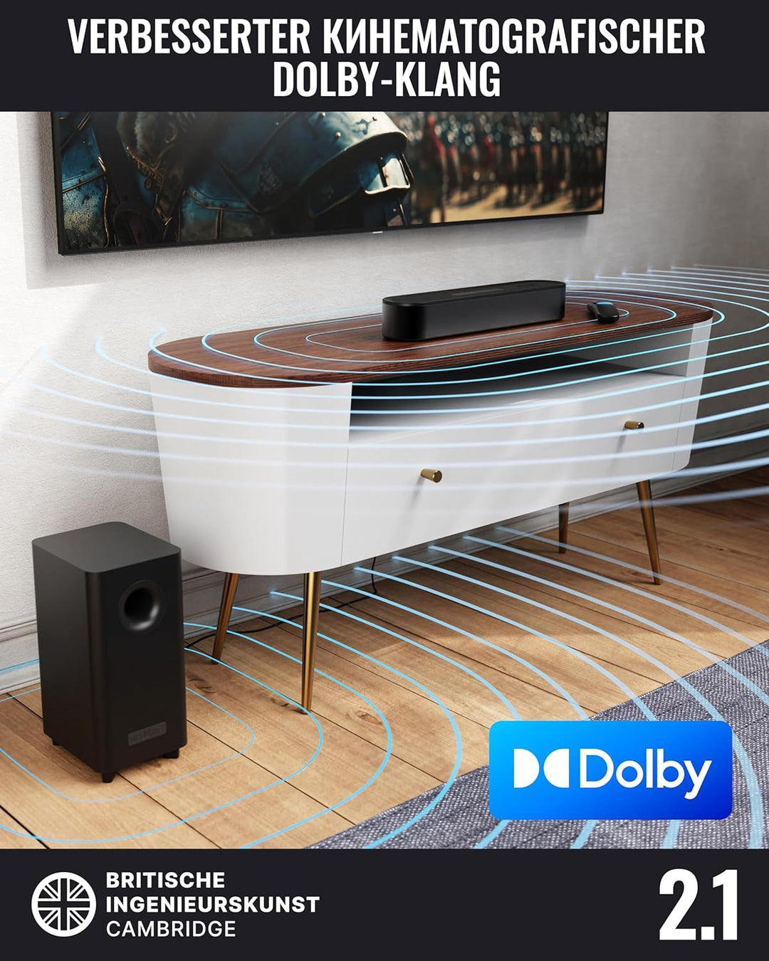 MAJORITY Bowfell Axis Soundbar für tv Geräte | 140W Dolby Audio Soundbar mit Subwoofer | TV Lautspre