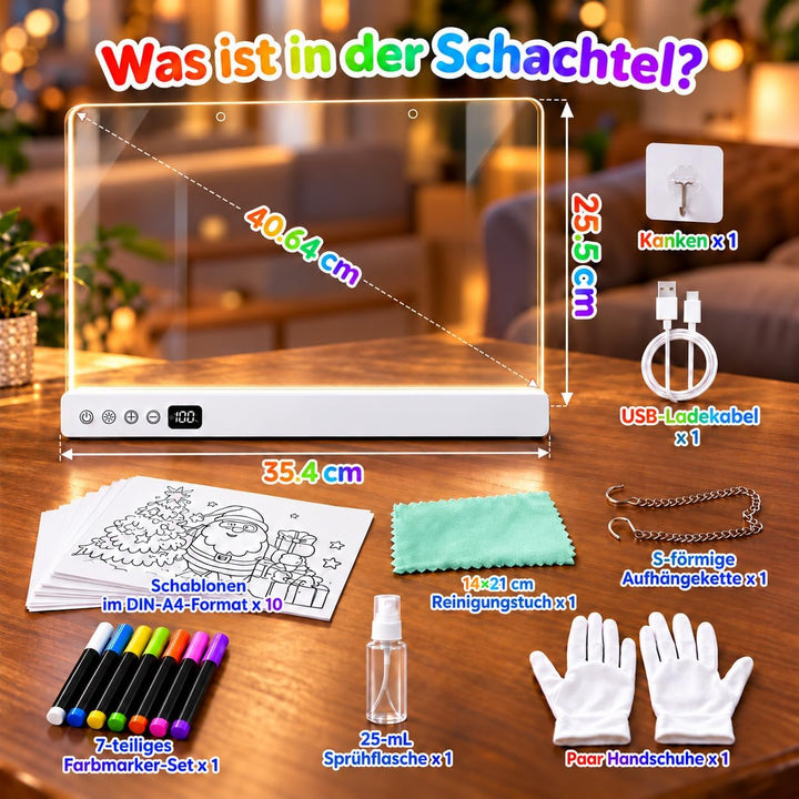 FLSEPAMB LED Zeichenbrett Kinder, 20 Modi, Dimmbar Wiederaufladbar Maltafel