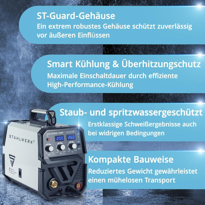 STAHLWERK MIG MAG 200 ST IGBT - MIG MAG Schutzgas Schweissgerät mit 200 Ampere, FLUX Fülldraht geeig