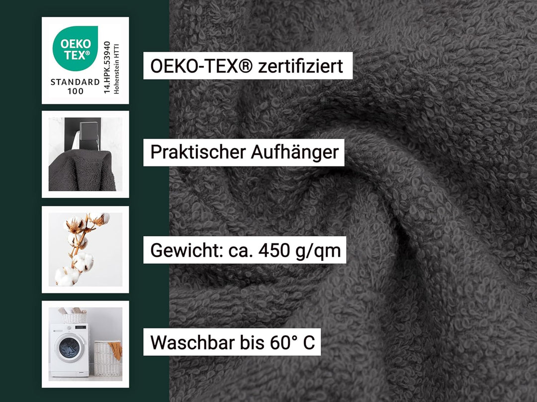 ZOLLNER 10er Set Handtücher in 50x100 cm - Flauschige Duschtücher aus Baumwolle - mit moderner Strei
