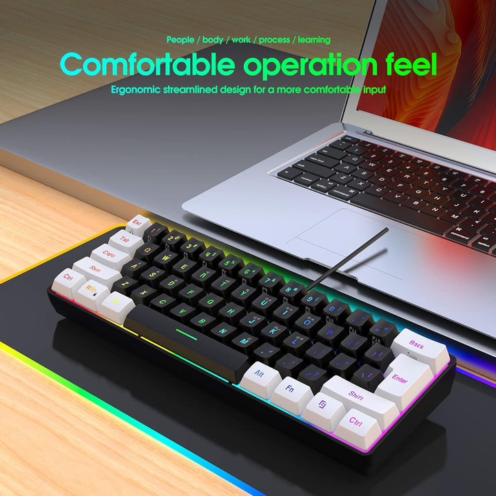 Snpurdiri 60% Percent Gaming Tastatur, Ergonomische Kleine Mini Gaming Tastatur, Silent Compact RGB