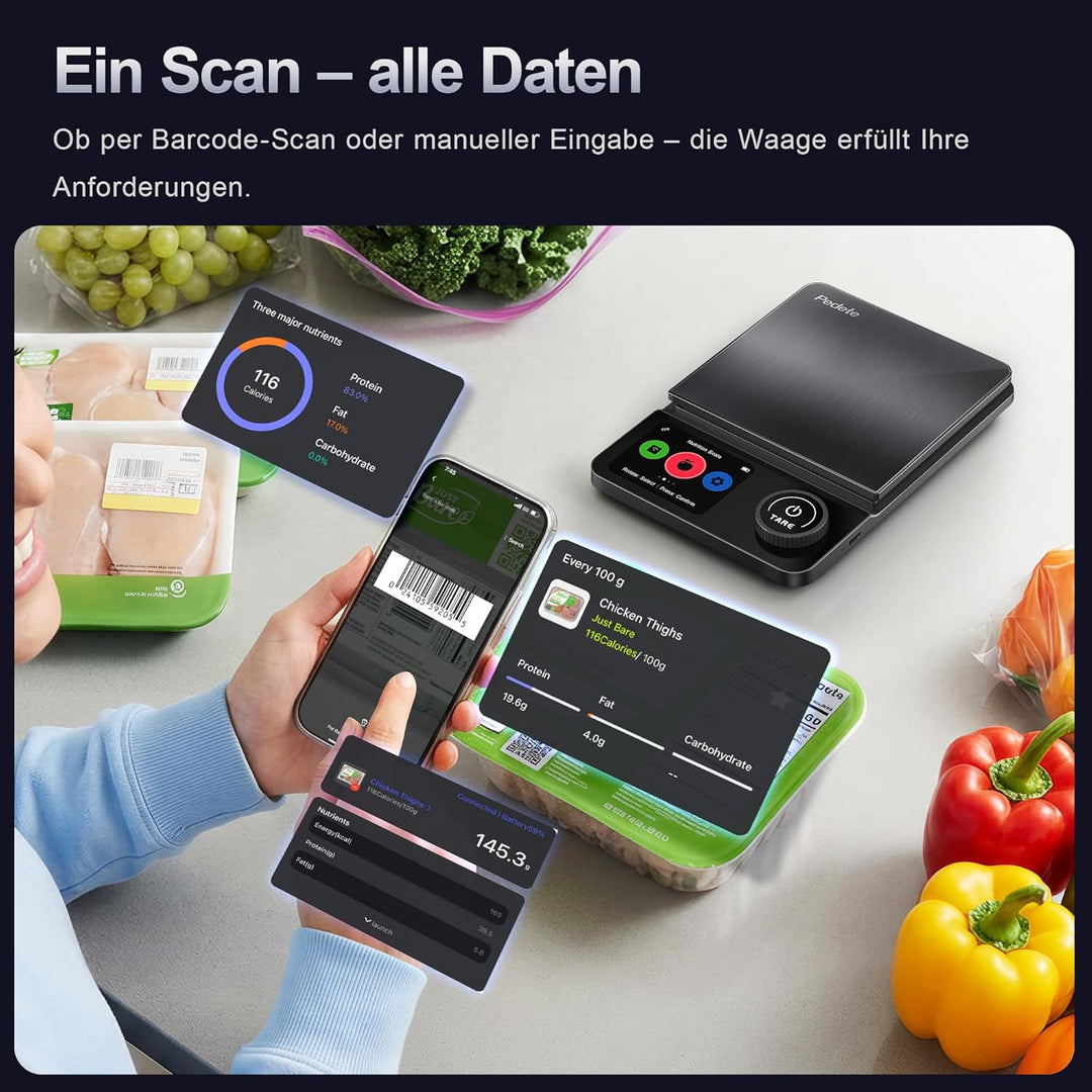 Küchenwaage Digitale ProfiFein waage Bluetooth-Verbindungs-App,Kaloriendatenanalyse Kitchen Scale, L