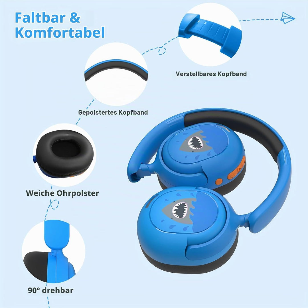 Bluetooth Kopfhörer Kinder, Kabellose KinderKopfhörer mit Mikrofon, 40H Wiedergabe, 74/85/94dB Einst