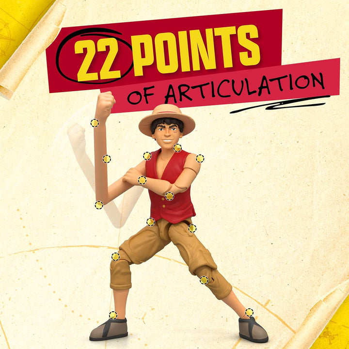 One Piece Actionfigur Monkey D. Ruffy, 15 cm, mit 6 Zubehörteilen, enthält austauschbare Arme und Be