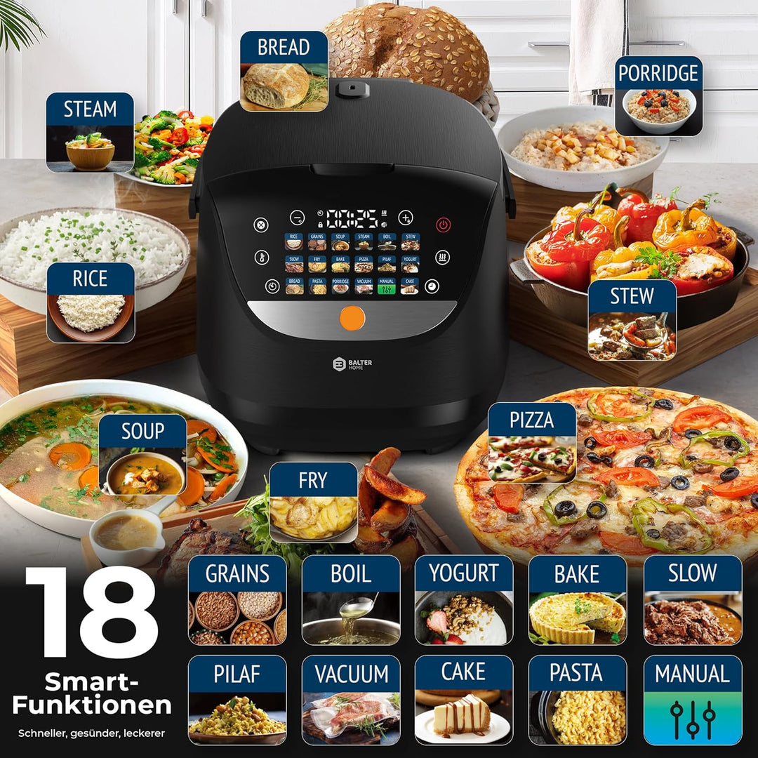 Balter Reiskocher, Multikocher mit 18 Programme, 4L Rice Cooker, Multicooker, Fuzzy-Logic, Dampfgare