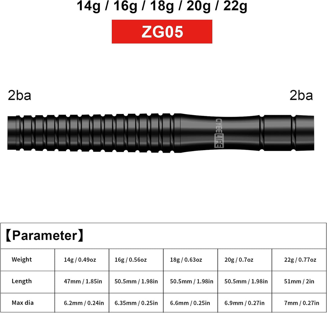 CyeeLife 15/16/18/20g Tungsten Soft Dart Barrels 90%,Schwarz/Silber/Blau/Gold,8-Stile ZG05-18g Schwa