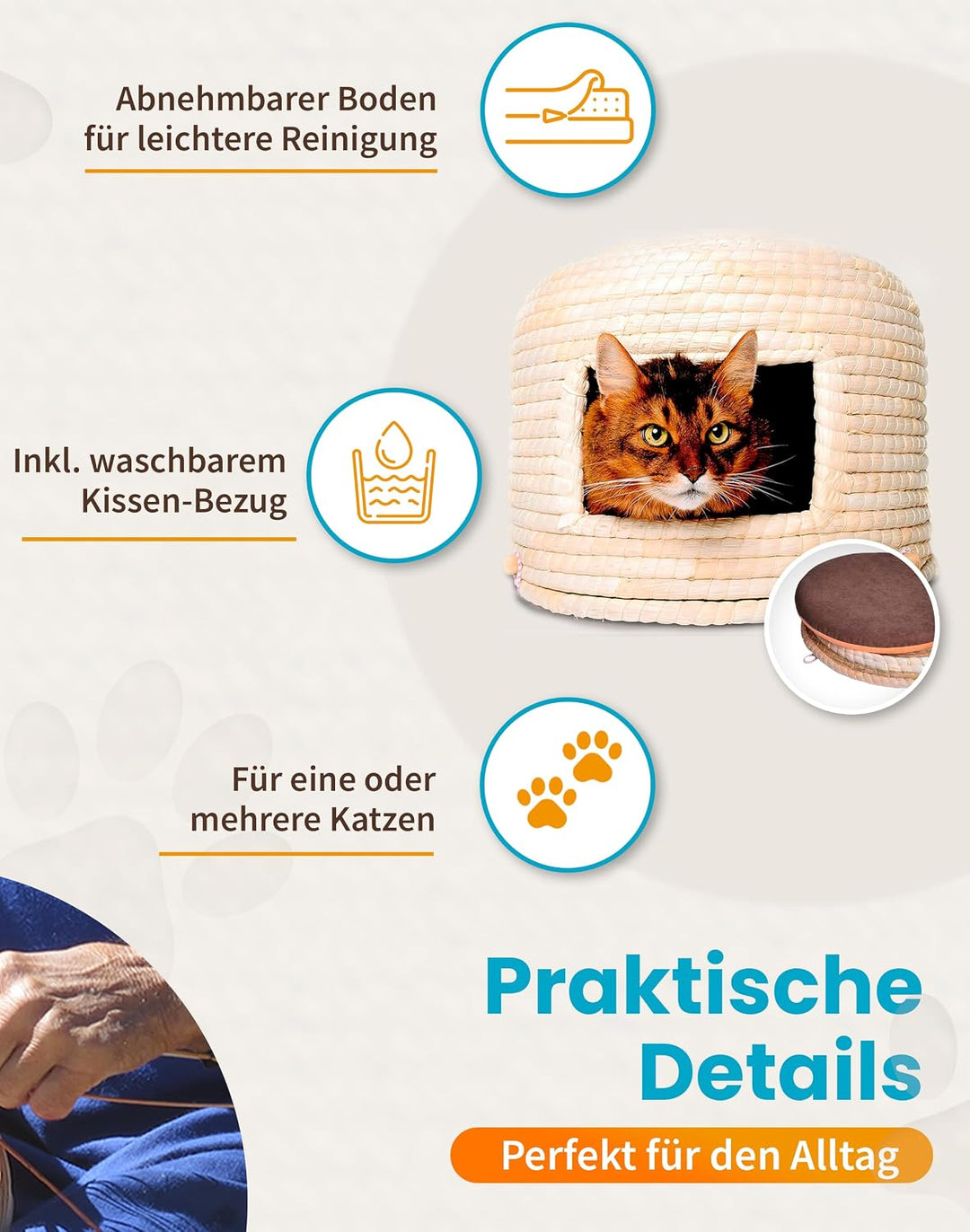 Lucky-Kitty Katzenkorb I Katzenhöhle mit Kissen I Katzen Schlafplatz I Katzen Körbchen oder Hundehöh