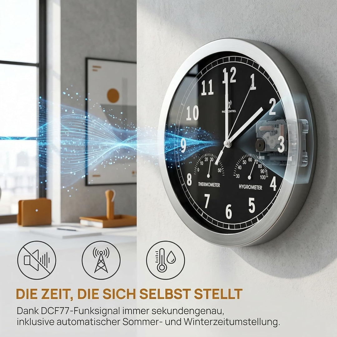 bonVIVO Funk Wanduhr ohne Tickgeräusche Grosse Küchenuhr Funkuhr für Wand in Bad Büro Home Office Wo