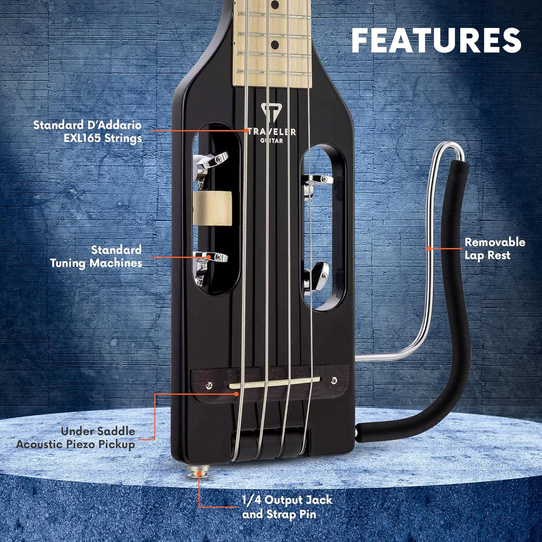 Traveler Guitar Ultra-Light Bassgitarre, Schwarz glänzend (ULB BKGMP) Schwarz glänzend Rechtshänder,