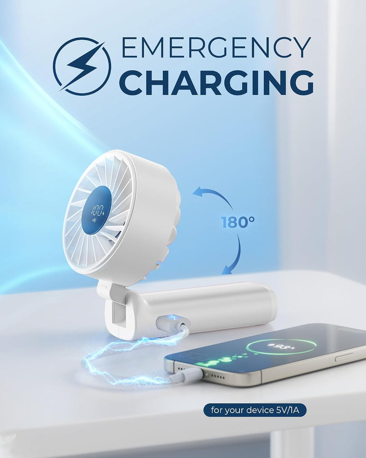 Peiyuu Handventilator, Tragbarer Mini Ventilator mit 4000 mAh, LED-Display Handventilator mit 6 Gesc
