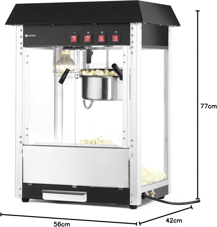 HENDI Popcorn-Maschine, Popcornmaschine, Popcorn Maker, mit Krümelschublade, 230V, 1500W, 560x420x(H