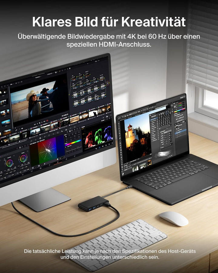Belkin USB C Hub, 5-in-1 Docking Station, HDMI, 4K bei 60 Hz, 100 W Power Delivery, 5 Gbit/s Datentr