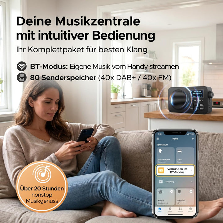 Acta Berg DAB Radio mit Akku 5000mAh austauschbar | Küchenradio mit BT 5.3 | DAB+/UKW-Radio | Digita