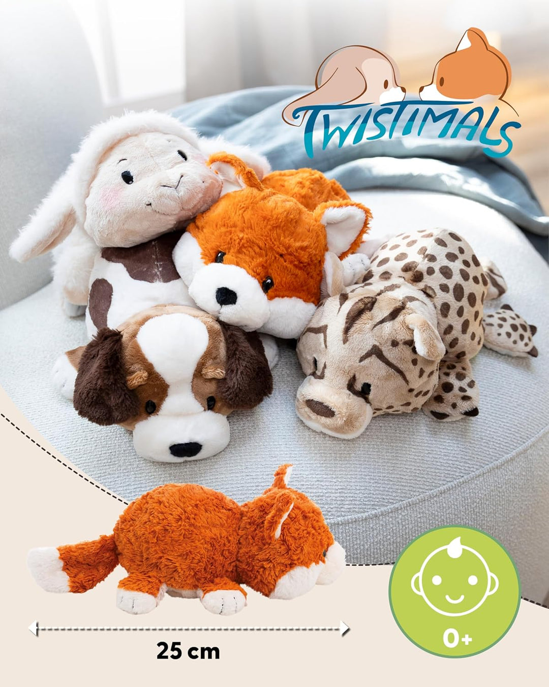 Kuscheltier Hase & Fuchs 25cm mit Wendefunktion 2in1 - orange - Stofftier aus weichem Plüsch, niedli