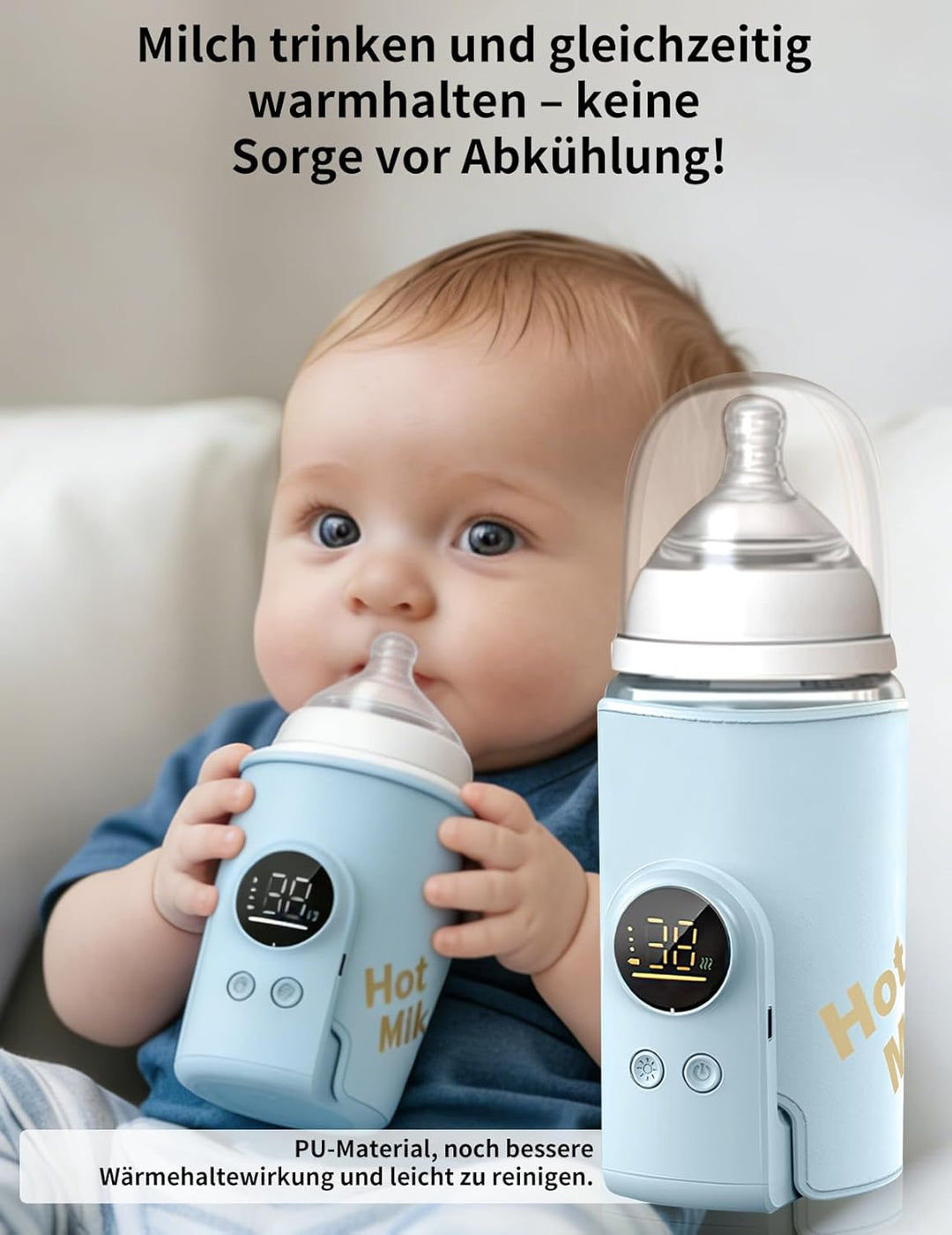 Flaschenwärmer Baby, Babyflaschenwärmer mit 8000mAh Akku, 6 Temperaturstufen 38-50℃, LED-Anzeige &amp; N