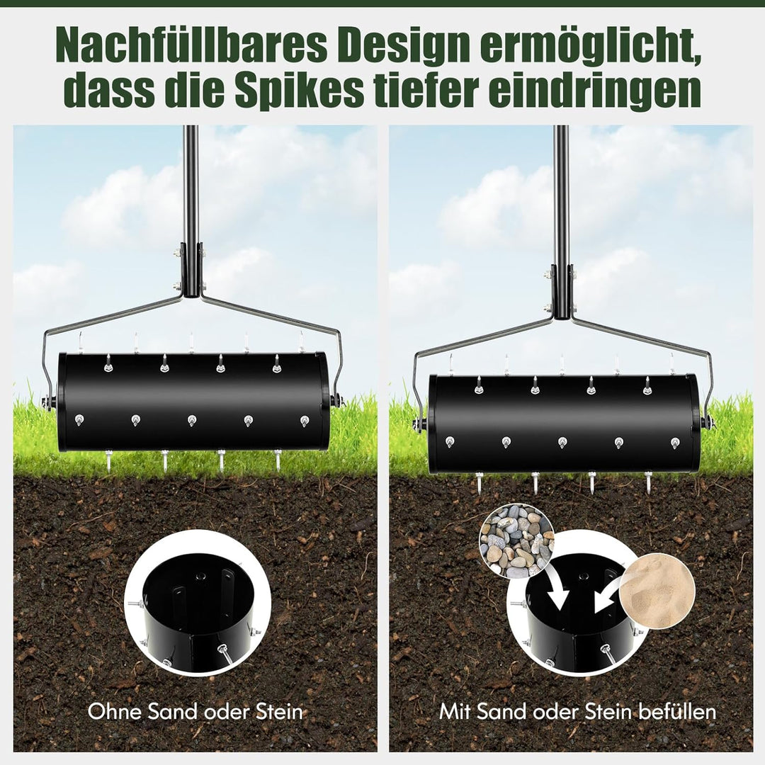 RELAX4LIFE Rasenbelüfter, Rasenlüfter aus Metall, Rasenrolle mit 44cm/53cm Breite, Handvertikutierer