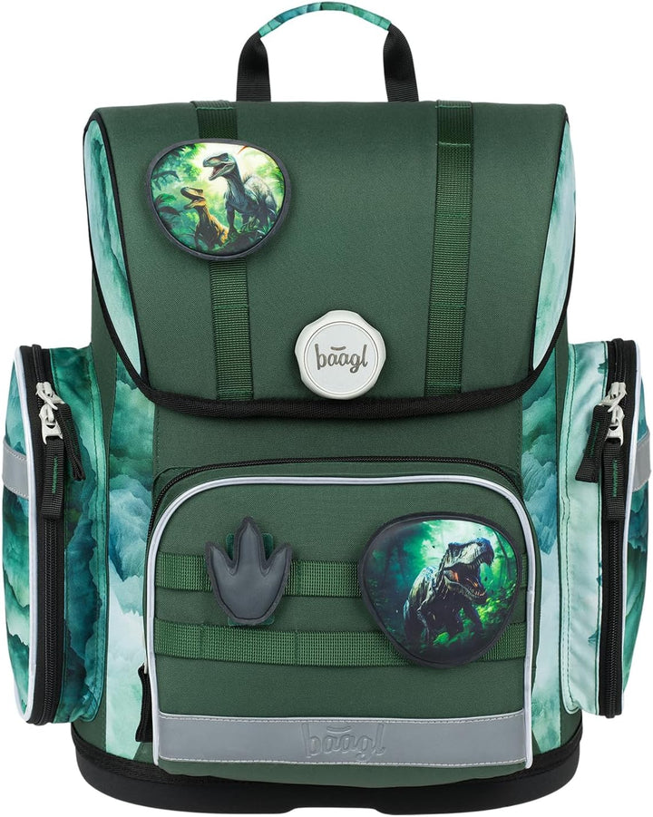 Baagl Schulranzen Jungen Set 5 Teilig (Ergo Schultasche für 1. Klasse, Mäppchen, Turnbeutel, Schürze