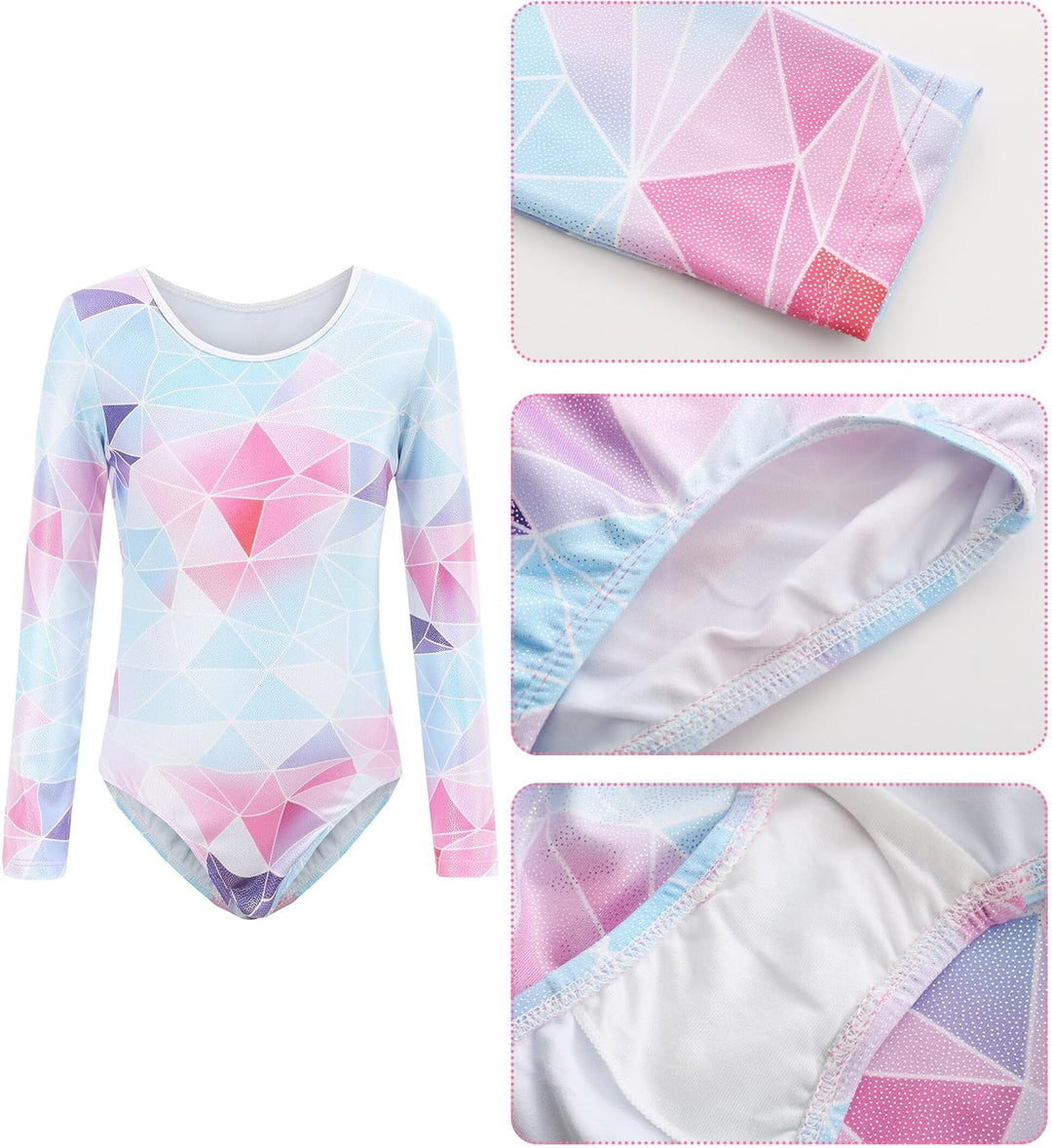 SEAUR Mädchen Turnanzug Turnshorts Haarband Set Kinder Turnen Trikot Shorts Gymnastik Ärmellos/Langa