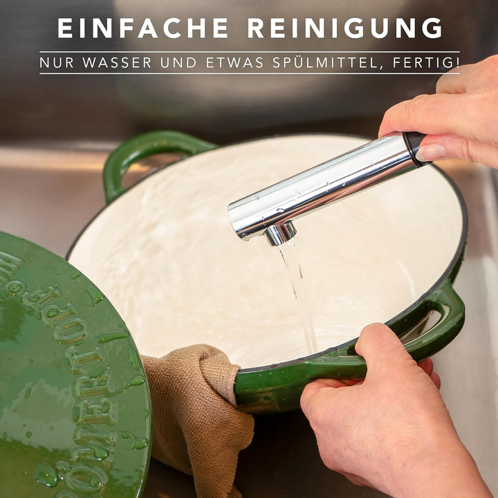 Römertopf Schmorpfanne Gusseisen 28 cm 2,4 L mit Deckel, Tiefgrün, Tiefgrün
