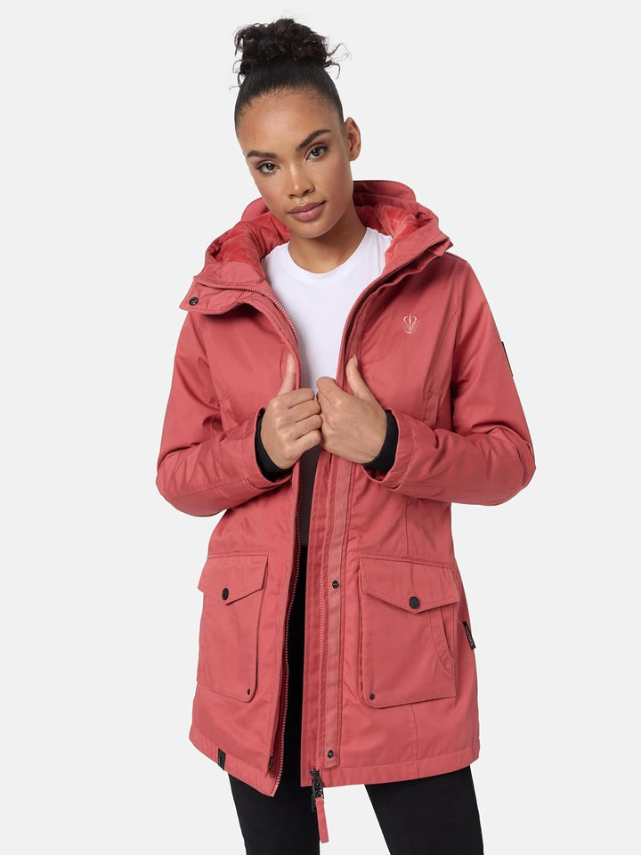 Navahoo Damen Übergangsjacke Warmer Kurzmantel Regenjacke wasserdicht mit Kapuze Brinjaa XS-XXL XS R