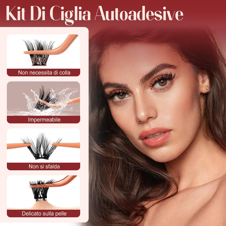 Higu Clace Selbstklebende Wimpern, D-Curl, Set mit vorgeklebten Wimpern Mix 10-16 mm, ohne Kleber un