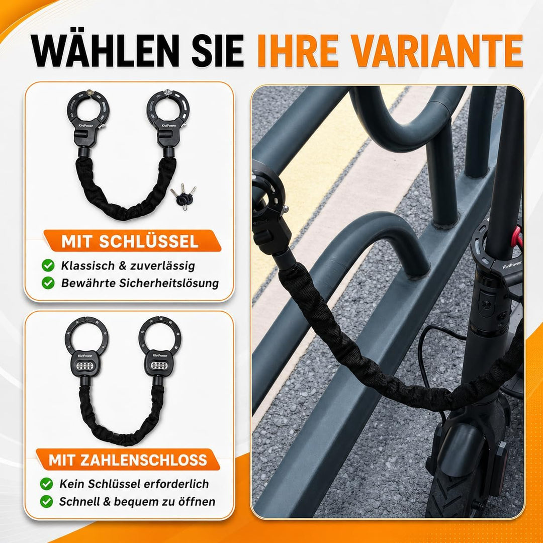 E Scooter Schloss mit Tasche, Handschellenschloss 90cm Kettenschloss 8mm, Diebstahlschutz für E Roll