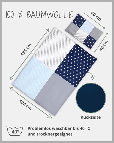 ULLENBOOM Kinderbettwäsche 100x135 cm - 100% OEKO-TEX Baumwolle - Blau Hellblau Grau - Kinder Bettwä