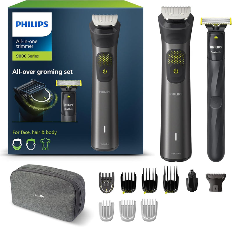 Philips Multigroom Series 9000, 13-in-One-Barttrimmer und Haarschneider inkl. OneBlade,  für Gesicht