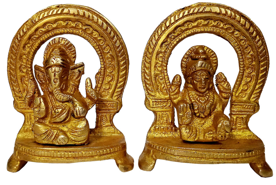 Purpledip Idol Lakshmi Ganesha in Mandap: Sammlerstück Statue Set für Zuhause Tempel (12245)